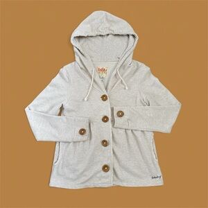 Billabong Light Gray Button-Up Hoodie Jacket with wood buttons fit M
